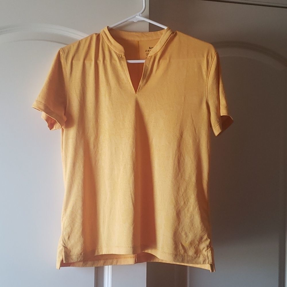 Nike Dri-FIT Floral Jacquard Notch Neck Performanceโ Top Yellow Gold Womens M